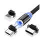 Preview: Wozinsky Magnetkabel USB / Micro USB / USB Typ C / Lightning Kabel mit LED schwarz, 1m (WMC-01)