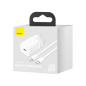 Preview: Baseus Super Si 1C Schnellladegerät USB-C 20W Power Delivery + USB Typ-C zu Lightning 1m weiss