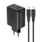 Preview: Acefast 2in1 Ladegerät 2 x USB Type-C / USB 65W, PD, QC 3.0, AFC, FCP (inkl. Kabel) schwarz