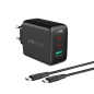 Preview: Acefast 2in1 Ladegerät 2 x USB Type-C / USB 65W, PD, QC 3.0, AFC, FCP (inkl. Kabel) schwarz