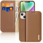 Preview: Dux Ducis Hivo RFID-Schutz Natur-Leder Flip-Wallet für iPhone 15, braun