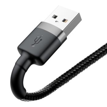 Baseus Cafule USB / Lightning Ladekabel/Datenkabel Nylon geflochten für iPhone/iPad/Airpods - QC3.0 1,5A - schwarz/grau (2M)