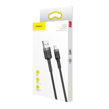 Baseus Cafule USB / Lightning Ladekabel/Datenkabel Nylon geflochten für iPhone/iPad/Airpods - QC3.0 1,5A - schwarz/grau (2M)