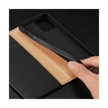 Dux Ducis Hivo Echtleder Flip Wallet mit Kartenfach für Apple iPhone 13 Pro, Schwarz