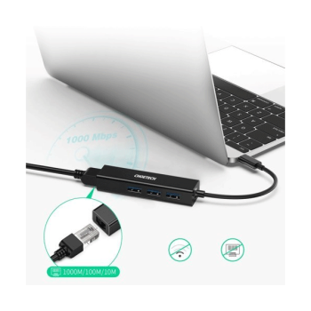 Choetech Multifunktions-HUB 4in1 USB Typ C 3x USB 3.0 / Ethernet RJ-45 grau (HUB-U02BK)