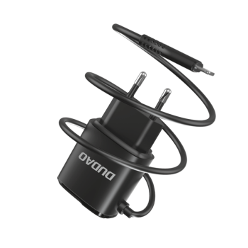 Dudao 2x USB-Netz-Ladegerät mit integriertem Lightning Kabel 12 W schwarz (A2ProL)