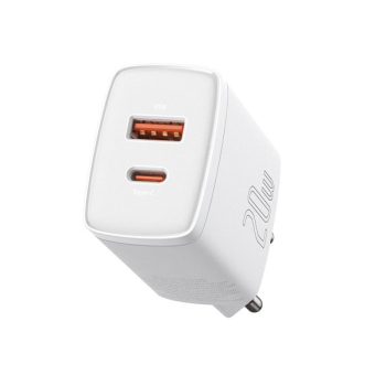 Baseus Compact Fast USB-A + USB-C Ladegerät 20W 3A Power Delivery Quick Charge 3.0 weiss