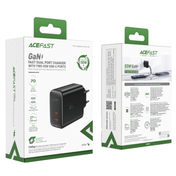 Acefast A29 PD 50W GaN (USB-C + USB-C) Dual-Port-Ladegerät schwarz