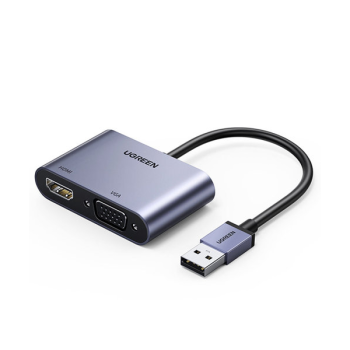 Ugreen Adapterkonverter USB - HDMI 1.3 (1920 x 1080@60Hz) + VGA 1.2 (1920 x 1080@60Hz) grau