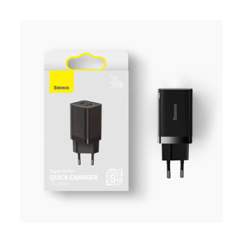 Baseus Super Si Pro Schnellladegerät USB-A / USB-C 30W Power Delivery Quick Charge schwarz