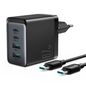 Joyroom Ladegerät GaN 67W 4 Ports (2x USB-A, 2x USB-C) + Kabel USB-C ZU USB-C 100W 1,2m, schwarz