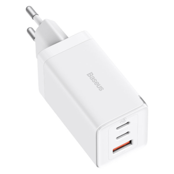 Baseus GaN 2x USB-C 1x USB-A 65W Schnellladegerät GaN5 Pro + USB-C zu USB-C 100W Ladekabel, weiss