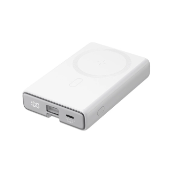 Joyroom Magsafe Powerbank 10000 mAh 20 W mit Ständer + Lightning Kabel – USB-C- Anschluss, Weiß (JR-PBM01)