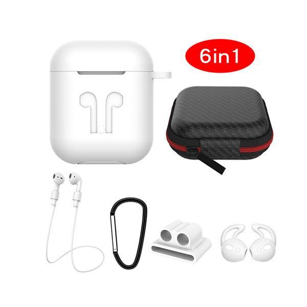 Cyoo 6in1 Silikon Cover Starter-Set mit Zubehör für Apple AirPods, Weiß