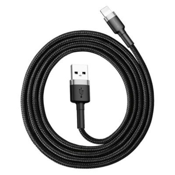 Baseus Cafule USB / Lightning Ladekabel/Datenkabel Nylon geflochten für iPhone/iPad/Airpods - QC3.0 1,5A - schwarz/grau (2M)