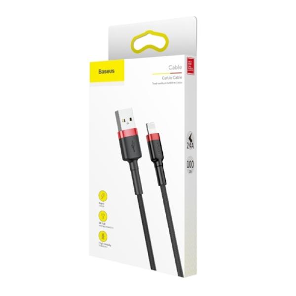 Baseus Cafule USB / Lightning Ladekabel/Datenkabel Nylon geflochten für iPhone/iPad/Airpods - QC3.0 2,4A - schwarz/rot (1M)