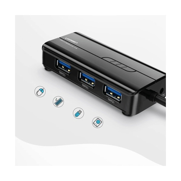 Ugreen HUB 3x USB 3.0 Externer Netzwerkadapter RJ45 Giga Ethernet schwarz