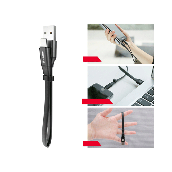 Baseus Nimble  USB / Lightning Schnell-Ladekabel/Datenkabel mit Kabelclip 2A  weiß (23cm)