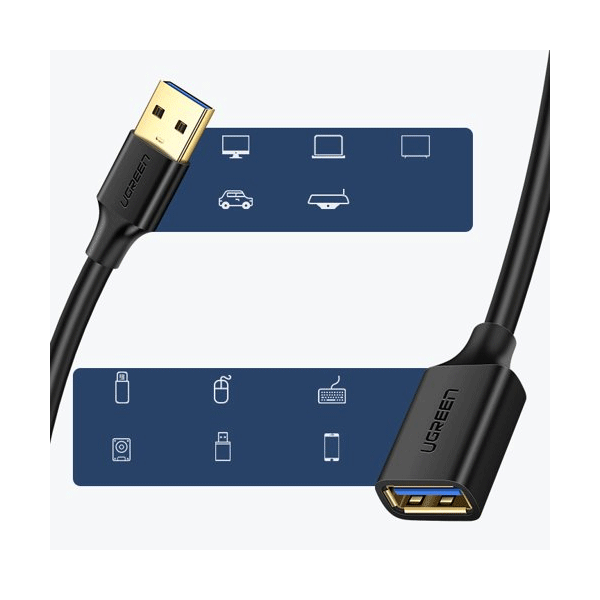 Ugreen Verlängerungskabel Adapter USB 3.0 (weiblich) - USB 3.0 (männlich) schwarz (1m)