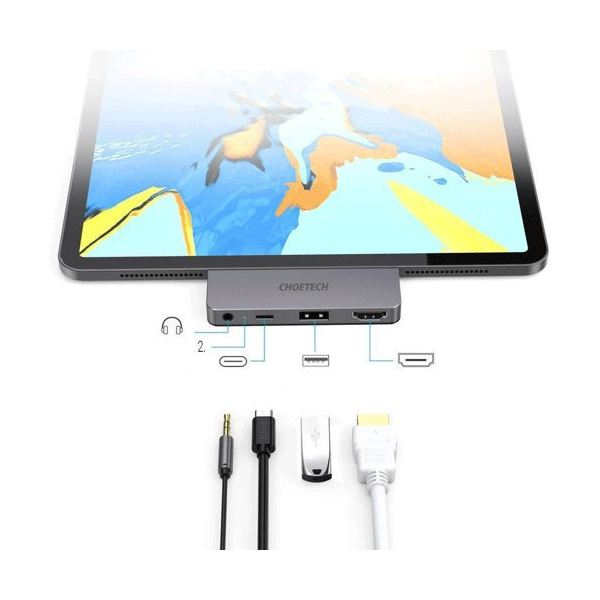 Choetech Dockingstation für Apple iPad Pro Adapter HUB USB Typ C 4in1 60W PD schwarz (HUB-M13)