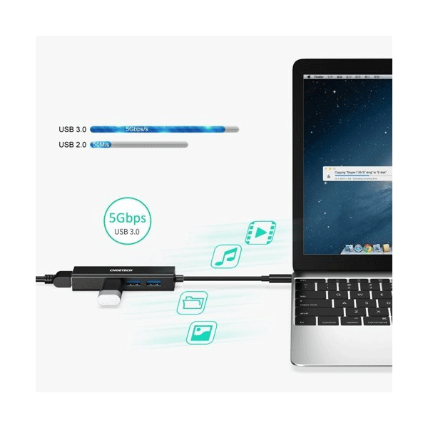 Choetech Multifunktions-HUB 4in1 USB Typ C 3x USB 3.0 / Ethernet RJ-45 grau (HUB-U02BK)