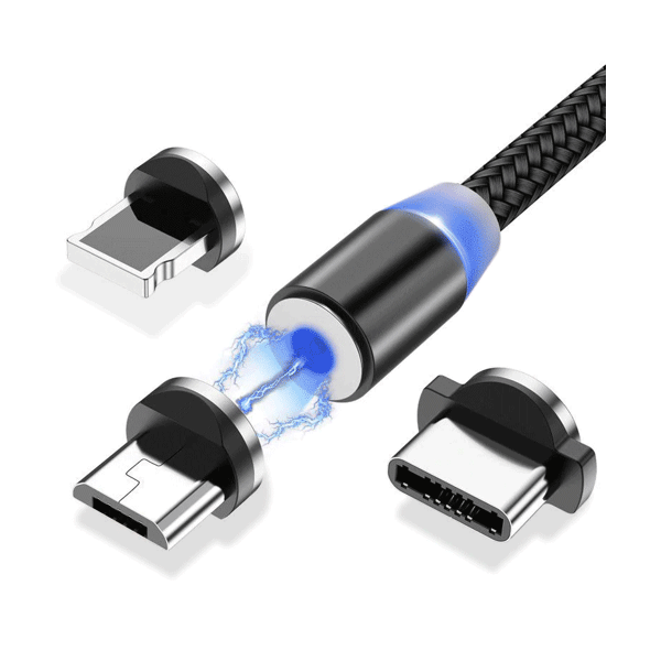 Wozinsky Magnetkabel USB / Micro USB / USB Typ C / Lightning Kabel mit LED schwarz, 1m (WMC-01)