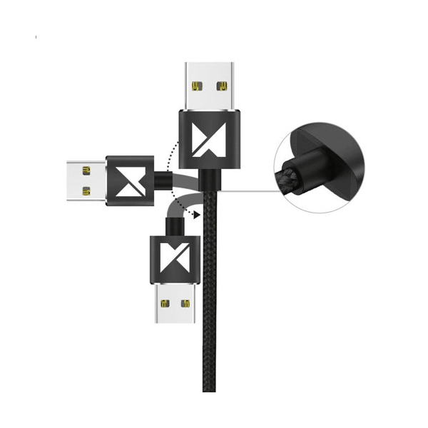 Wozinsky Magnetkabel USB / Micro USB / USB Typ C / Lightning Kabel mit LED schwarz, 1m (WMC-01)