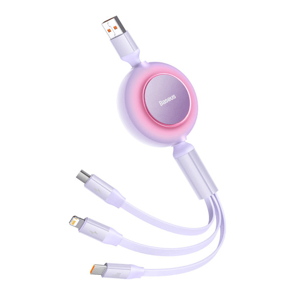 Baseus Bright Mirror II einziehbares 3in1 Kabel USB Typ A zu micro USB+Lightning+USB Typ C, lila