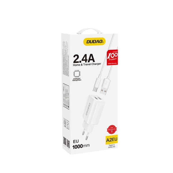 Dudao Netz-Ladegerät 2x USB 5V / 2.4A + USB Type-C Ladekabel weiß (A2EU)