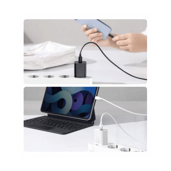 Baseus Super Si 1C Schnellladegerät USB-C 20W Power Delivery + USB Typ-C zu Lightning 1m weiss