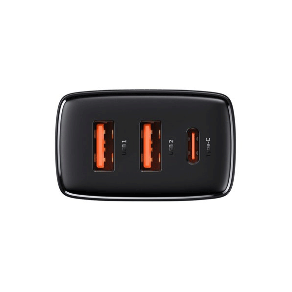 Baseus Compact Schnellladegerät USB-C + 2x USB-A 30W 3A Power Delivery Quick Charge schwarz