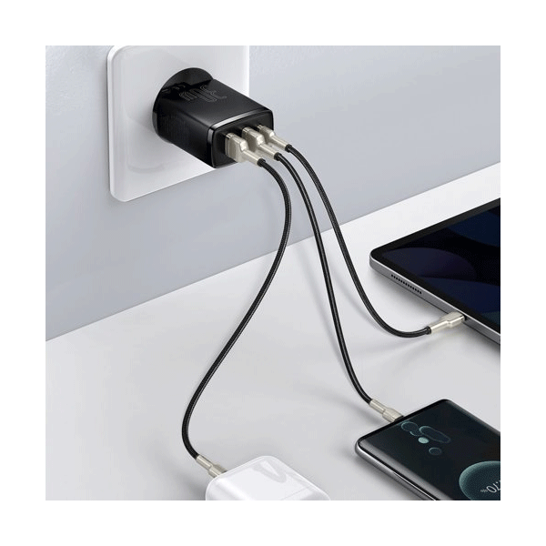 Baseus Compact Schnellladegerät USB-C + 2x USB-A 30W 3A Power Delivery Quick Charge schwarz