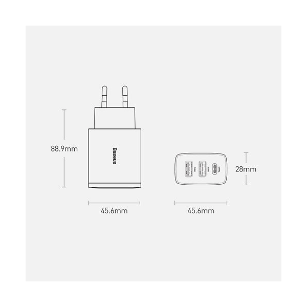 Baseus Compact Schnellladegerät USB-C + 2x USB-A 30W 3A Power Delivery Quick Charge schwarz