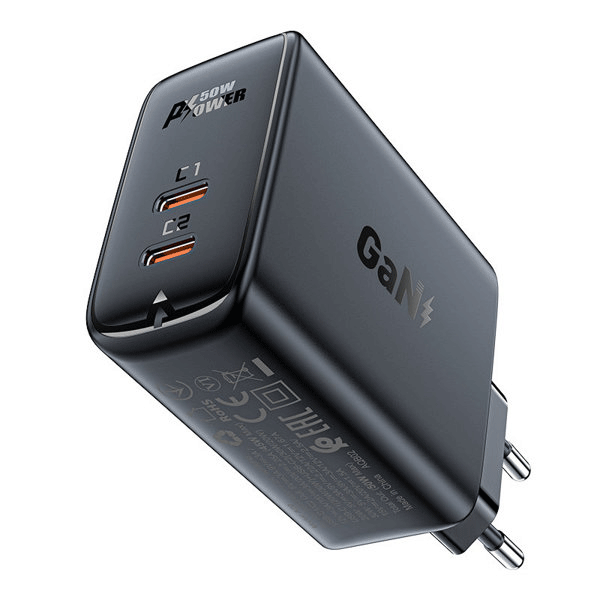 Acefast A29 PD 50W GaN (USB-C + USB-C) Dual-Port-Ladegerät schwarz