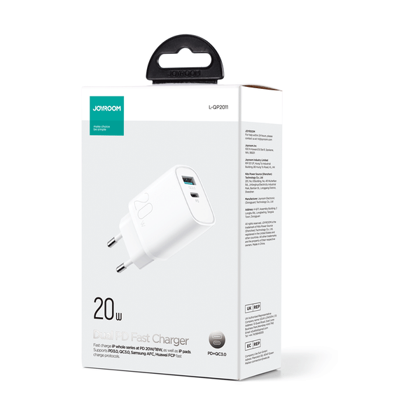 Joyroom Schnellladegerät 20W USB-A QC3.0 + USB-C PD weiß (L-QP2011)