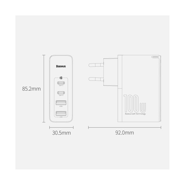 Baseus GaN2 Pro Schnellladegerät 100W USB / USB Typ-C Quick Charge 4+ Power Delivery, schwarz