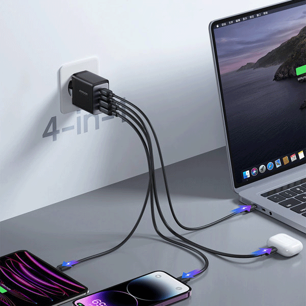 Joyroom Ladegerät GaN 67W 4 Ports (2x USB-A, 2x USB-C) + Kabel USB-C ZU USB-C 100W 1,2m, schwarz