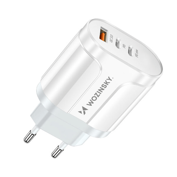 Wozinsky 60W Netzadapter 2x USB-C 1xUSB-A QC, Weiß (WWCUCW)