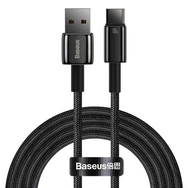 Baseus Tungsten Gold Lade-/Datenkabel USB-A zu USB-C 480Mb/s 100W 2m, schwarz (CAWJ000101)