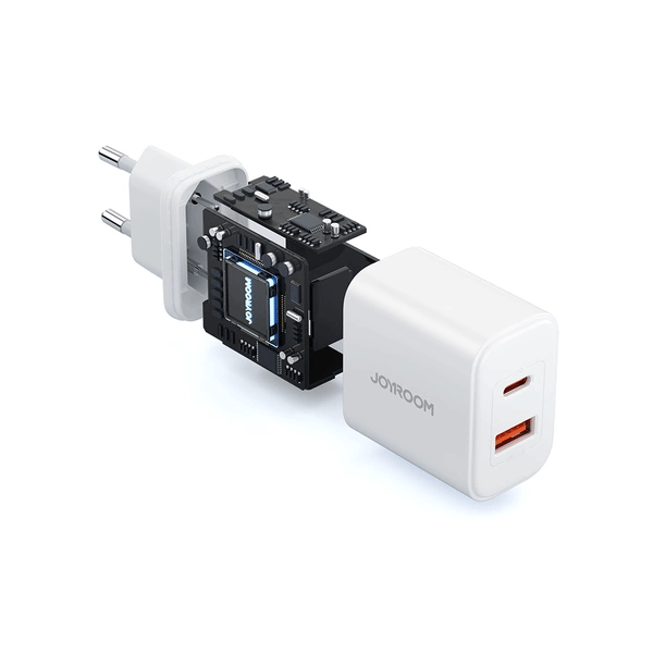 Joyroom 20W USB-C + USB-A Schnell Dual Netz-Ladegerät, inkl. USB-C z Lightning Kabel 1m, weiss