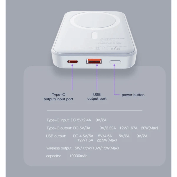 YESIDO 10000 mAh Kapazität Magsafe magnetische kabellose Powerbank, weiss (YP45)