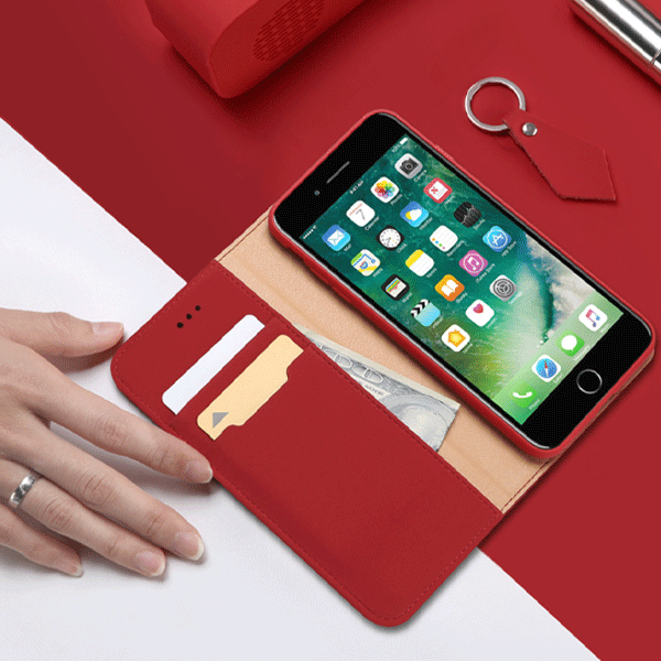 Dux Ducis Wish Series Echt Leder Flip Wallet für Apple iPhone Xs Max rot