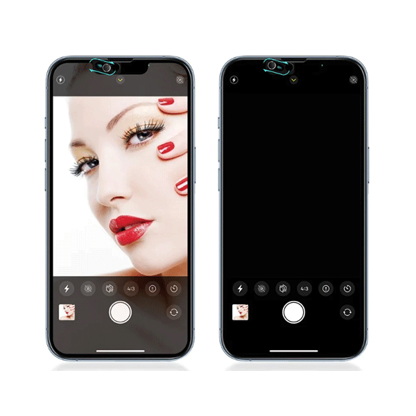 Diva Displayschutz 3D Panzer-Glas mit Front-Kamera Slide-Abdeckung für iPhone 13 / 13 Pro schwarz