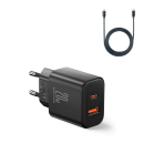 Joyroom JR-TCF05 20W USB-A + USB-C Dual Ladegerät + USB-C zu USB-C Kabel, schwarz (JR-TCF05)